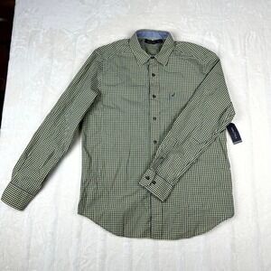 Nautica Mens Medium Yellow Blue Gingham Button Down Shirt 100% Cotton NWT